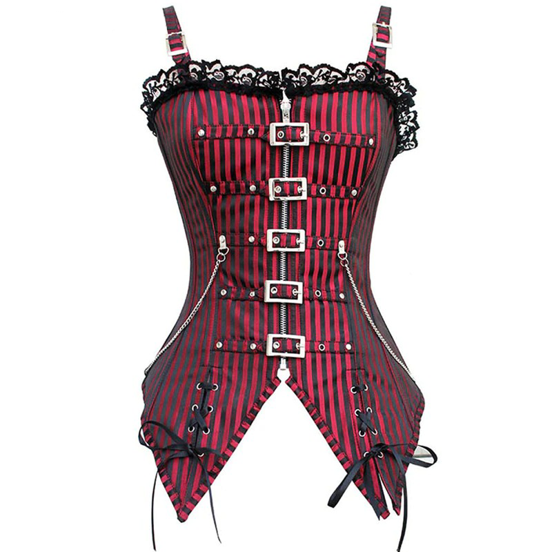 Aesthetic Gothic Lace Corset / Steampunk Vintage Corset Wih Buckle And Bows / Zipper Corset For Girl - HARD'N'HEAVY