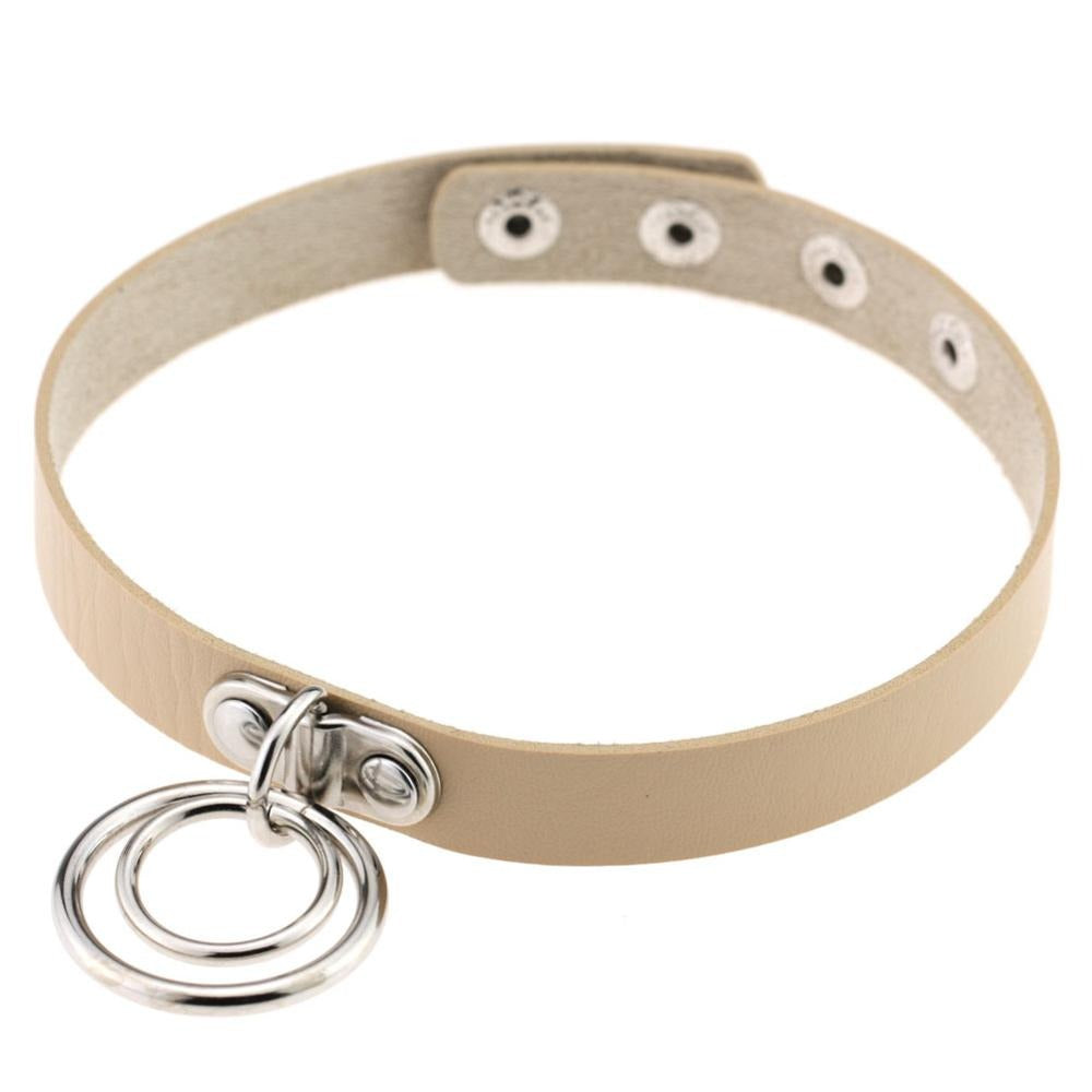 Aesthetic gothic PU leather choker with adjustable rings, perfect for cosplay and adding edgy style to any outfit.