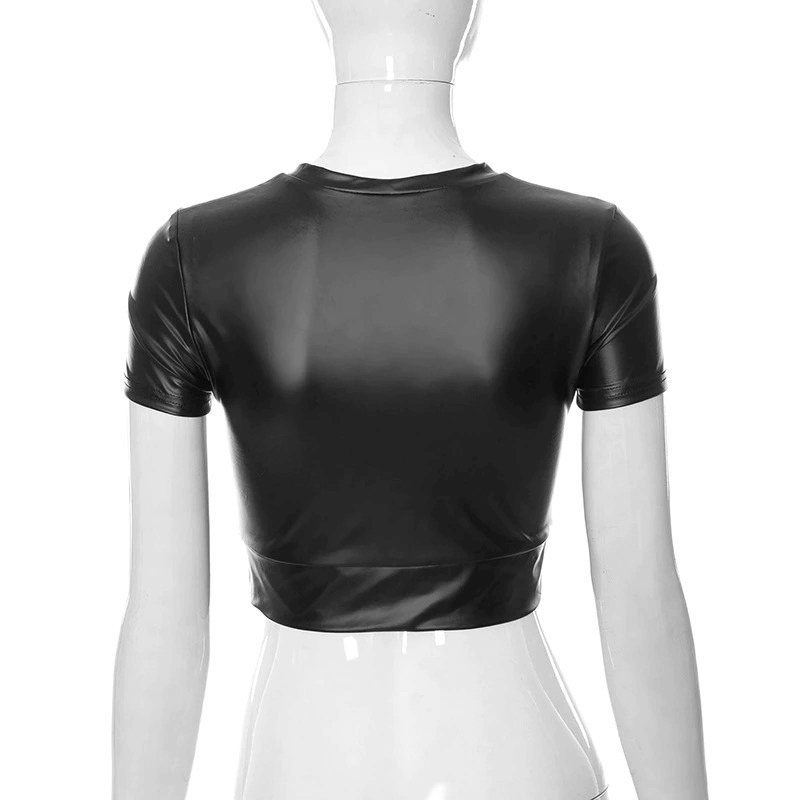 Stylish black women's skinny crop top showcasing a sleek back design, perfect for casual wear and accentuating your figure.