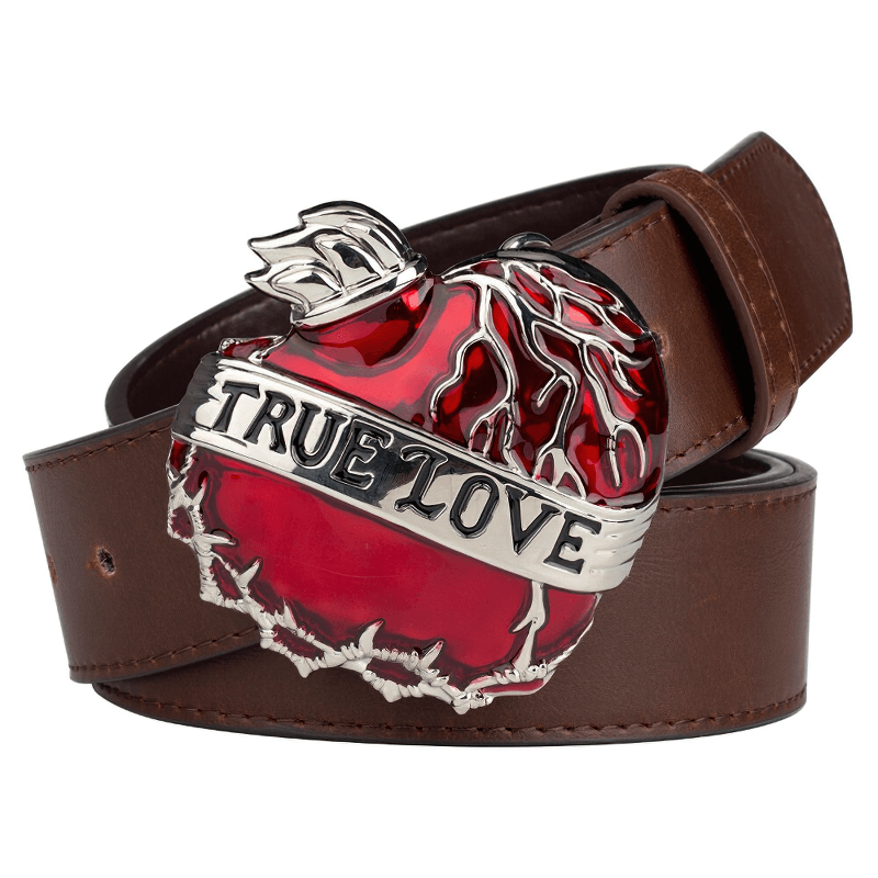 Aesthetic Unisex Belt With Red Buckle / Vintage Punk Style Heart Buckle / PU Leather Belt - HARD'N'HEAVY