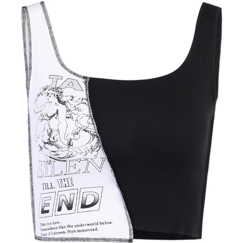 Aesthetic women’s punk tank top with graphic print and letter design, perfect for bold fashion statements.