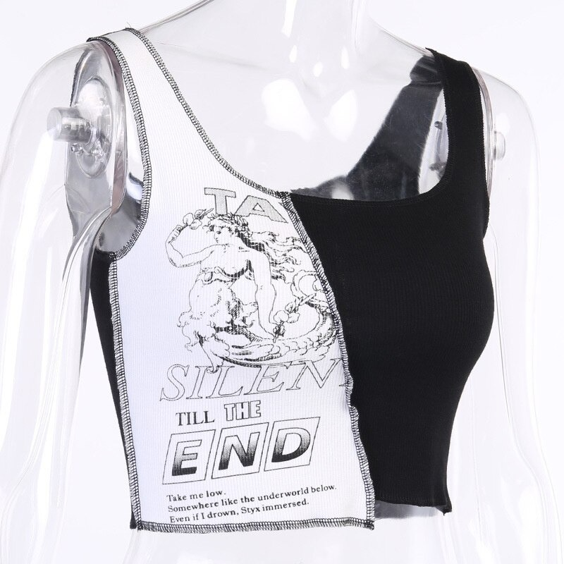 Aesthetic Women Top with Letter And Graphic Print / Patchwork Tank Tops in Punk Style - HARD'N'HEAVY