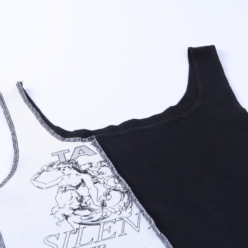 Aesthetic Women Top with Letter And Graphic Print / Patchwork Tank Tops in Punk Style - HARD'N'HEAVY