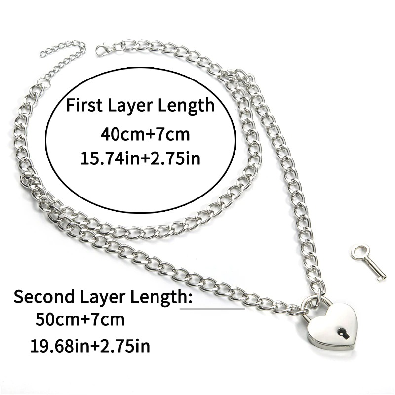 Aesthetic Women's Chain Necklace With Lock in form heart / Gothic Emo Grunge Pendants - HARD'N'HEAVY
