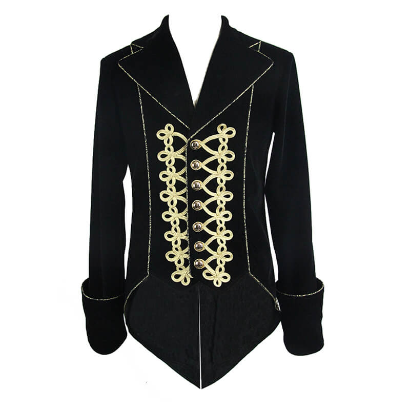 Alternative Black Male Coat with Golden Embroidery / Vintage Men's Goth Velvet Coats - HARD'N'HEAVY