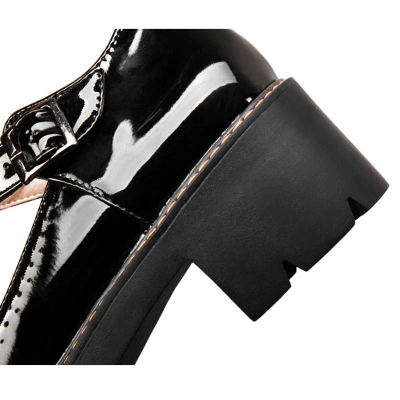 Alternative Fashion Brogue Round Toe Flats with Buckle Strap / Aesthetic Shoes for Women - HARD'N'HEAVY