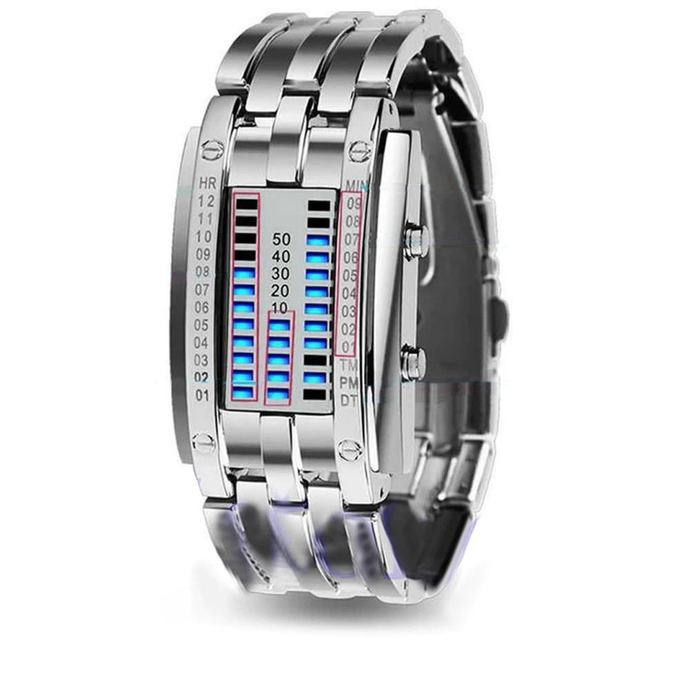 Alternative fashion sport watch with stainless steel strap and LED display, waterproof and perfect for outdoor activities.