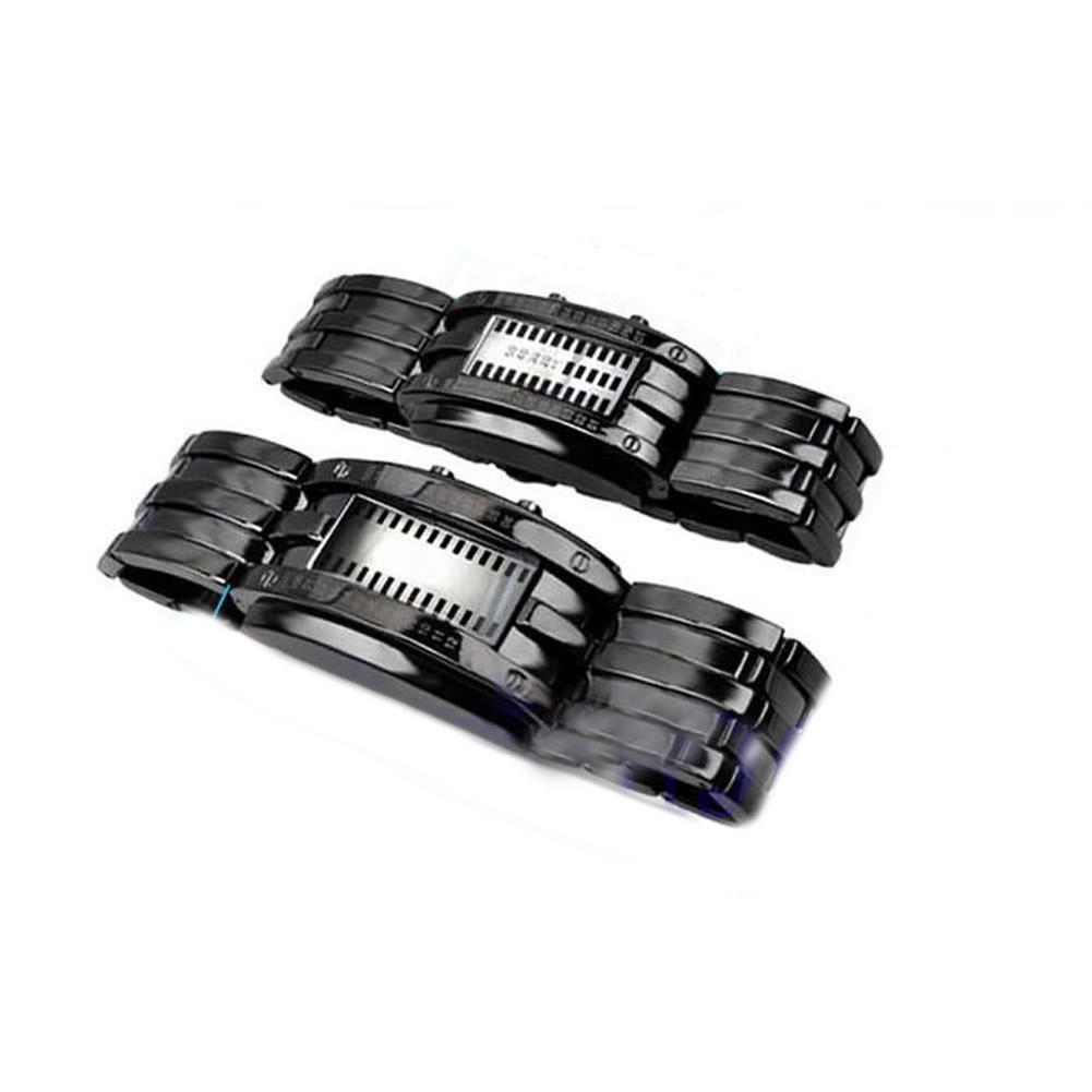 Two sleek black stainless steel straps for a sporty LED display watch, perfect for active lifestyles and outdoor activities.