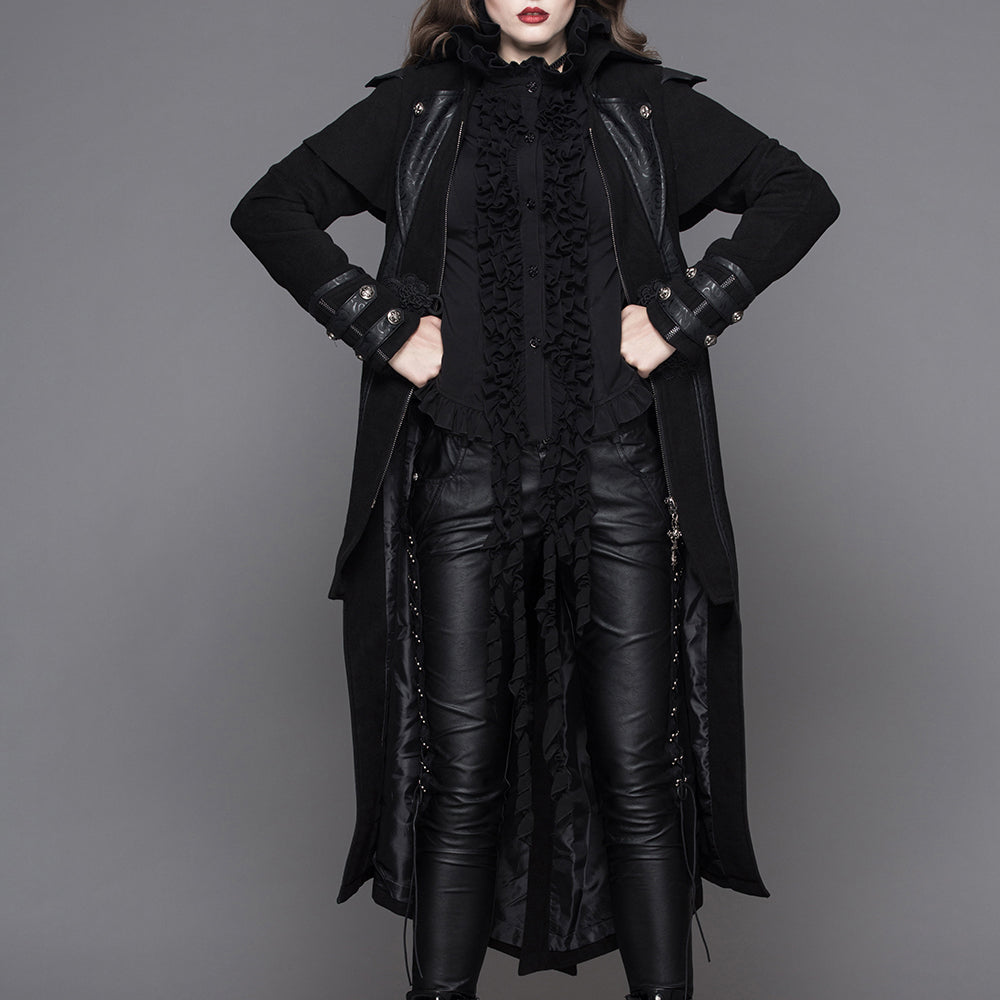 Alternative Fashion Gothic Fake Two Piece Long Coat for Women / Winter Vintage Long Trench Coat - HARD'N'HEAVY