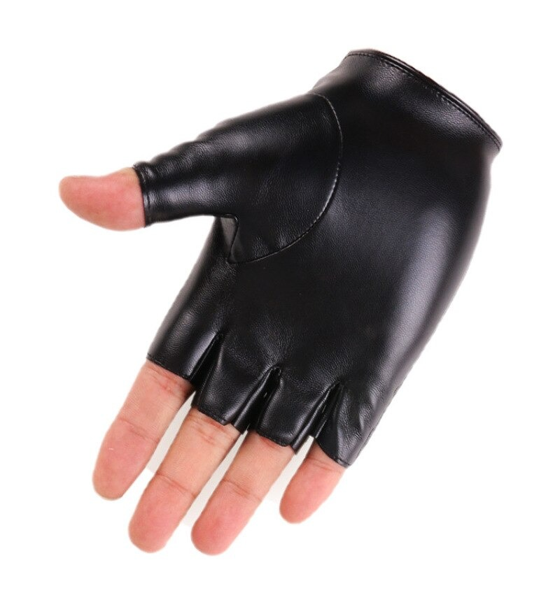 Stylish half-finger punk gloves made of PU leather, perfect for festivals and parties, featuring a comfortable fit and rivet details.