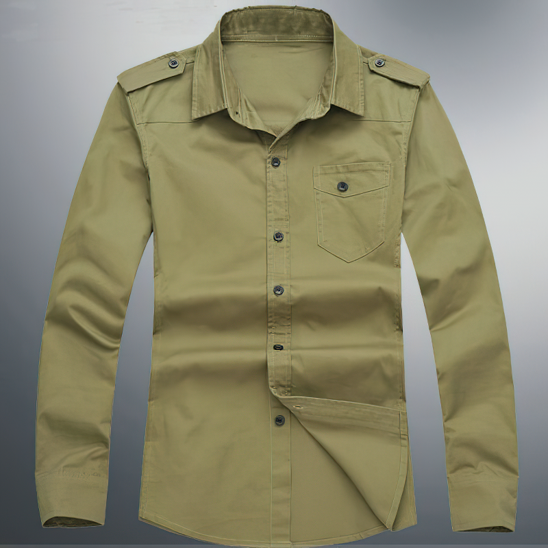 Alternative fashion military shirt for men, long sleeve, slim fit, breathable cotton, safari style.