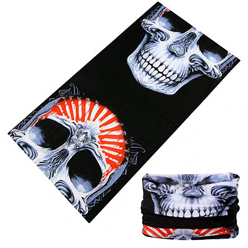 Alternative fashion skull seamless bandana headscarf in black and red, perfect for outdoor adventures and sports.
