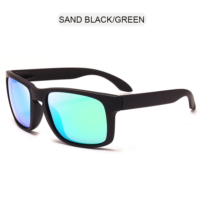 Alternative Fashion Square Polarized Sunglasses in Sand Black/Green, stylish shades for casual outfits.