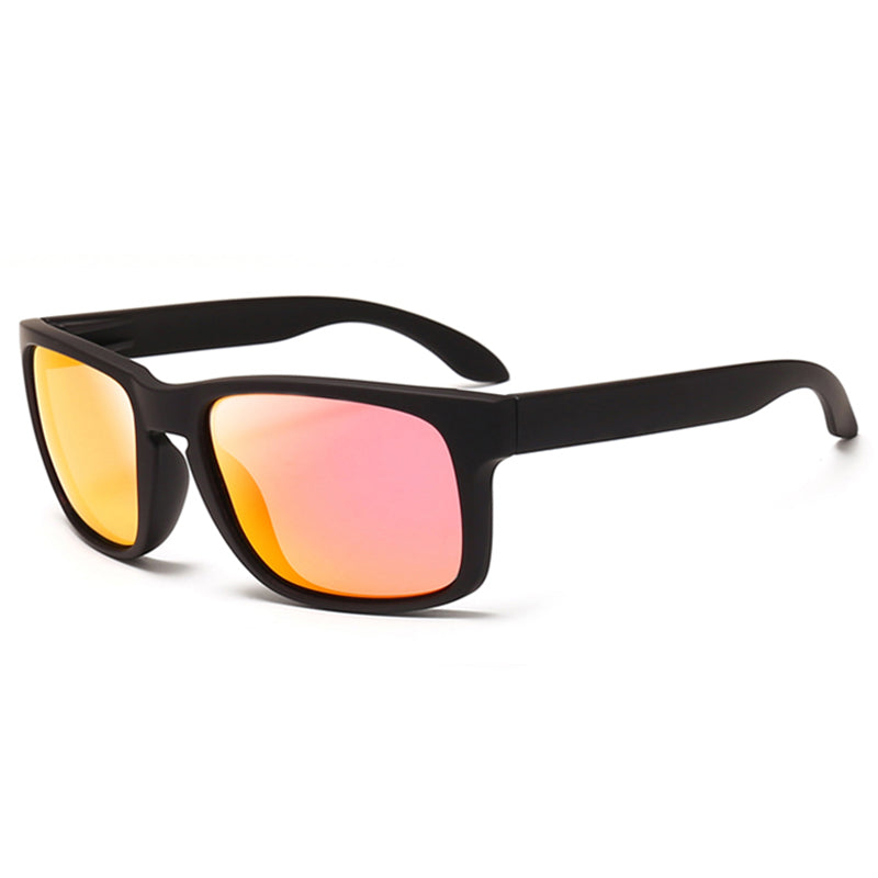 Alternative fashion square polarized sunglasses with stylish black frame and pink lenses, perfect for casual looks.