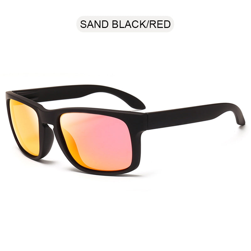 Square polarized sunglasses in sand black/red with stylish mirrored lenses, perfect for casual and sporty looks.