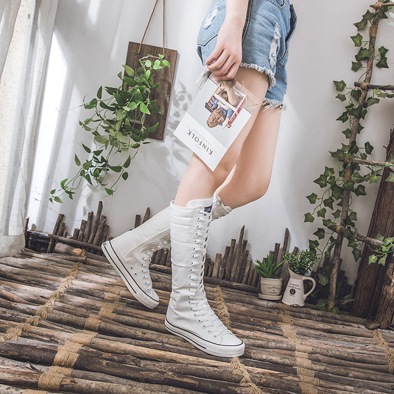 Alternative Fashion Women Canvas Shoes with High Top / Knee High Boots in Grunge Style - HARD'N'HEAVY