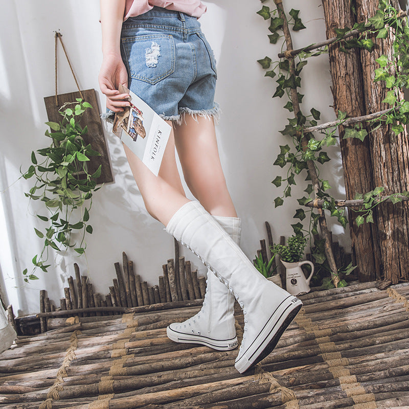 Alternative Fashion Women Canvas Shoes with High Top / Knee High Shoes in Grunge Style - HARD'N'HEAVY