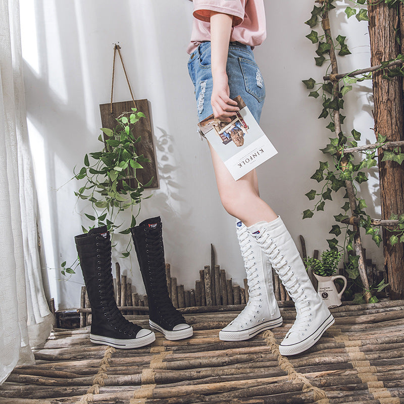 Alternative Fashion Women Canvas Shoes with High Top / Knee High Boots in Grunge Style - HARD'N'HEAVY