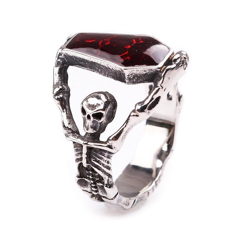 Alternative Gothic Skeleton Ring For Women and Men / Red Rhinestone Jewelry - HARD'N'HEAVY