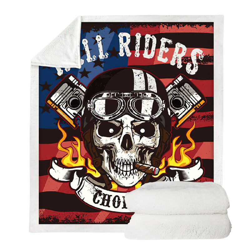 Gothic plush blanket featuring a skull and flames design, perfect for boys and girls, ideal for cozying up in winter.