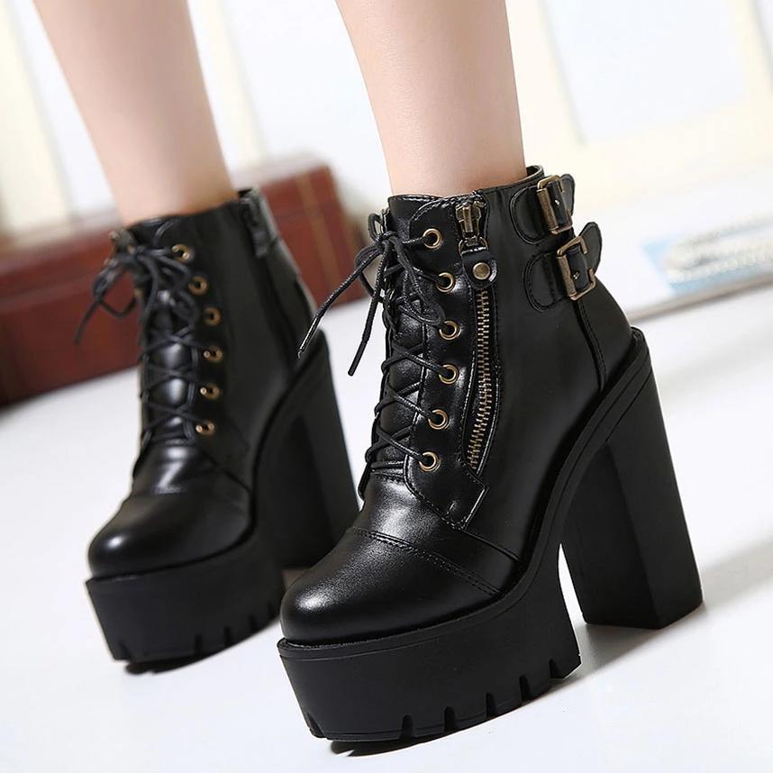 Alternative Black Ankle Boots / Platform Goth Boots for Women / Zipper High Heels Shoes - HARD'N'HEAVY