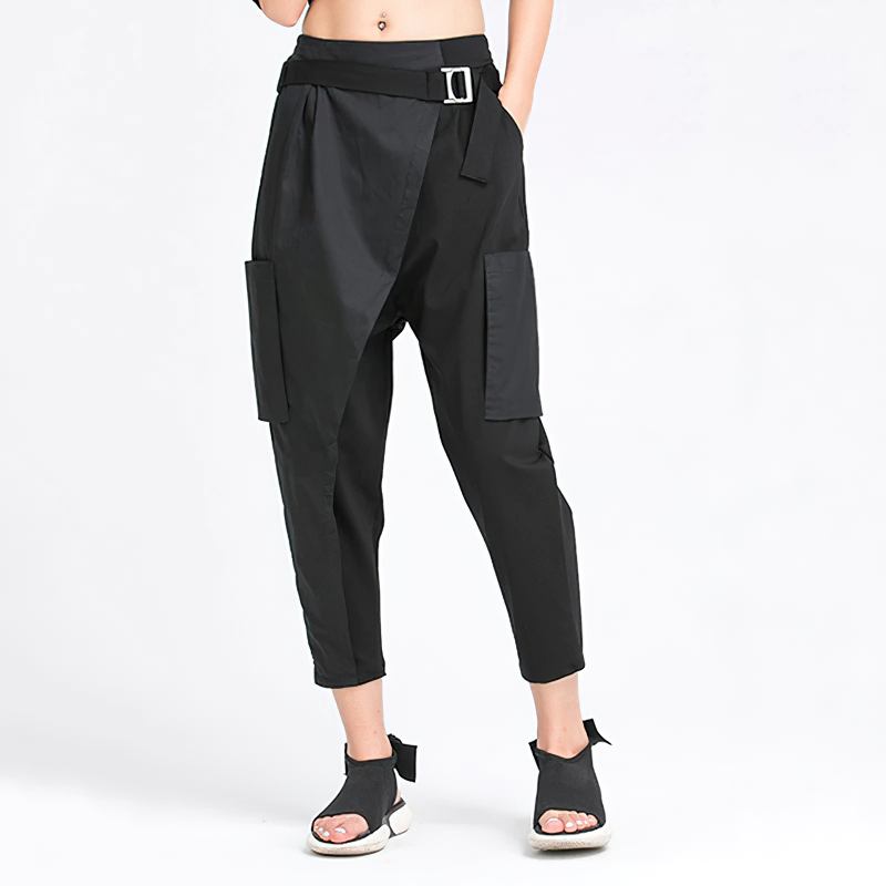 Alternative Style High Elastic Waist Black Trousers / Women's Fashion Loose Fit Pants - HARD'N'HEAVY