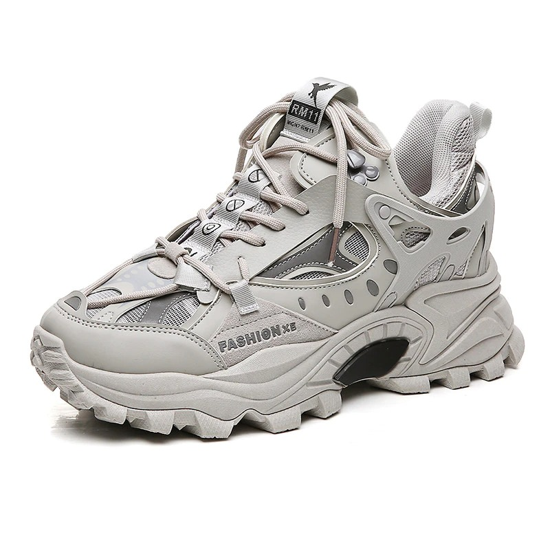 Alternative style men's high sole sneakers in gray PU leather, featuring stylish design and comfort for trendy outfits.