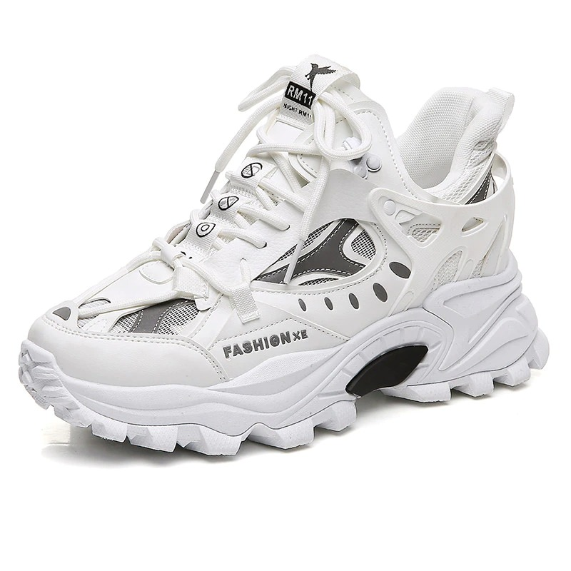 White alternative style men's sneakers with high soles, offering comfort and a fashionable flair for casual wear.