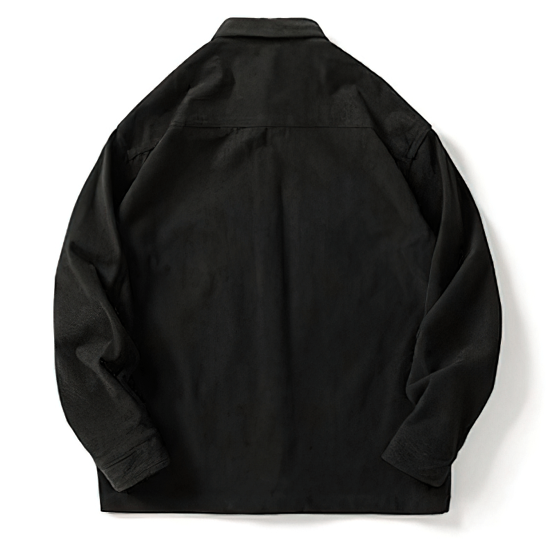 Back view of a stylish black loose waffle plaid shirt for men, featuring a relaxed fit and quality fabric.