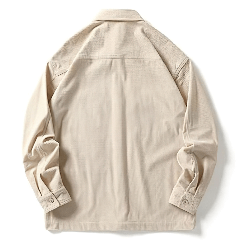 Back view of a loose beige waffle plaid shirt for men, showcasing stylish alternative fashion and comfort.