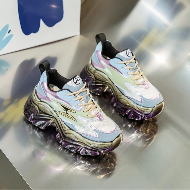 Alternative style women's multicolored platform sneakers with unique design and trendy colors.