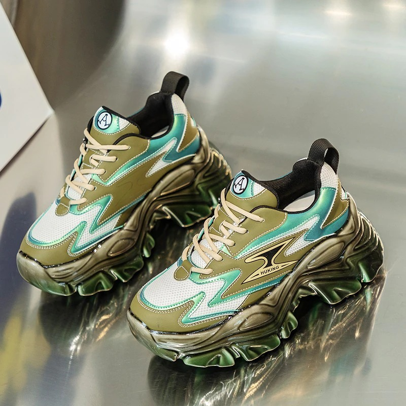 Trendy multicolored women's platform sneakers with unique design and bold style for alternative fashion lovers.