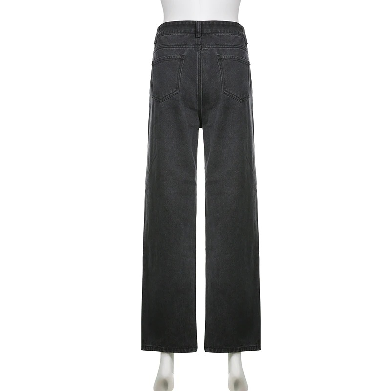 Alternative Women's Black Jeans / High Waist Lady Streetwear / Hole Loose Female Pants - HARD'N'HEAVY