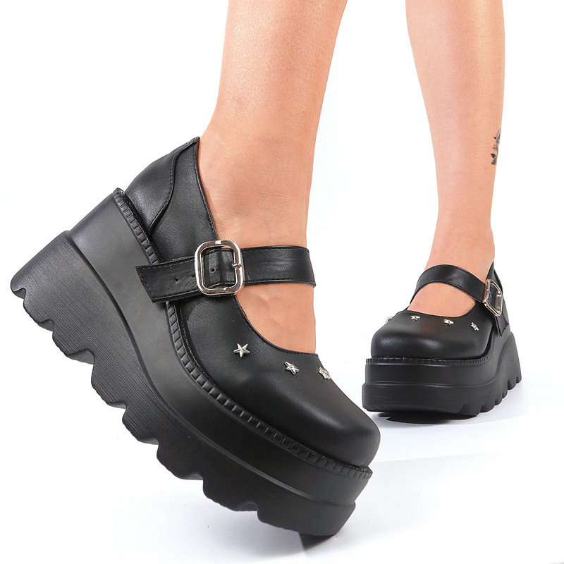 Alternative Women's High Pumps in Rock Style / Comfy Black Platform Leather Shoes - HARD'N'HEAVY