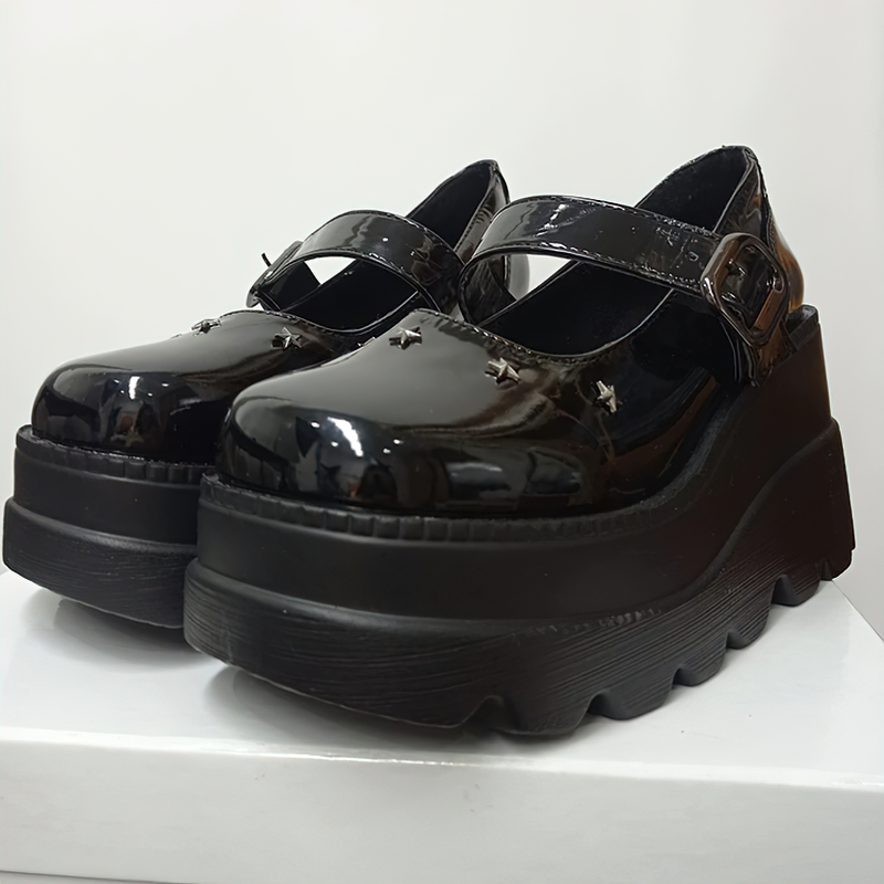 Alternative Women's High Pumps in Rock Style / Comfy Black Platform Leather Shoes - HARD'N'HEAVY