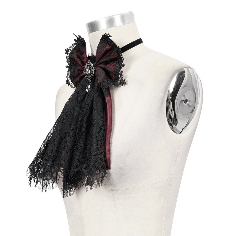 Altetnative Women's Lace Tie With Brooch / Vintage Steampunk Style Ladies Accessories - HARD'N'HEAVY