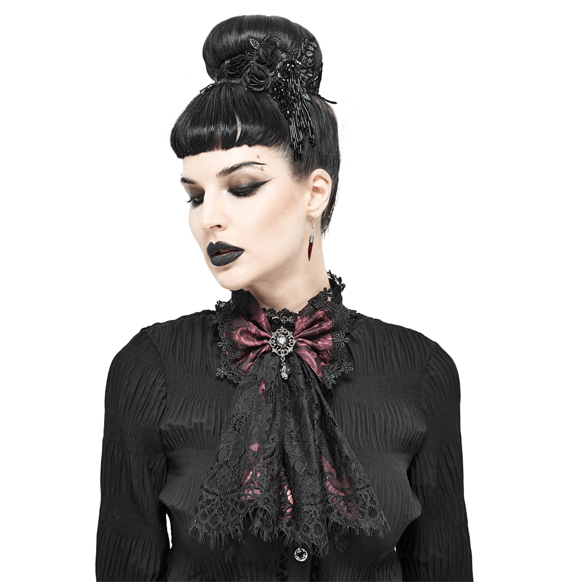 Altetnative Women's Lace Tie With Brooch / Vintage Steampunk Style Ladies Accessories - HARD'N'HEAVY