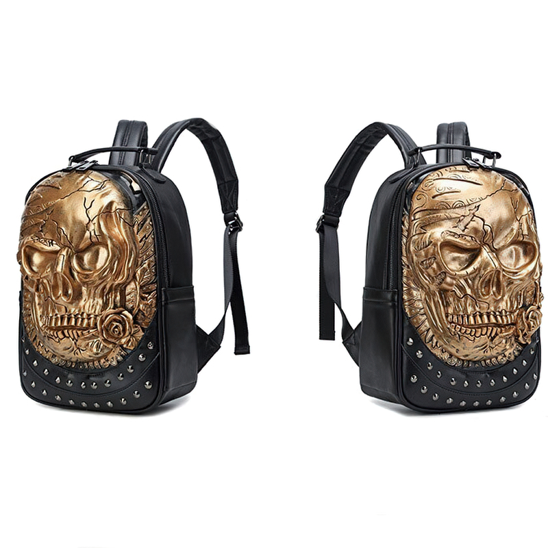 Unisex skull design backpack for alternative fashion, featuring waterproof cloth, adjustable straps, and stylish accents.