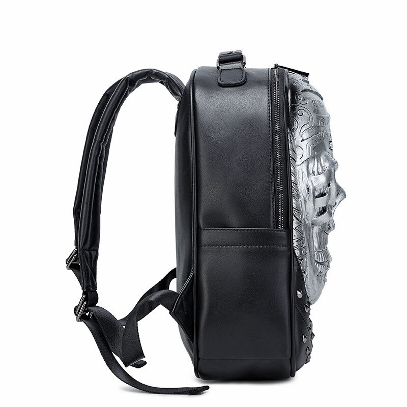 Stylish unisex backpack with skull design, adjustable straps, and waterproof material, ideal for alternative fashion enthusiasts.