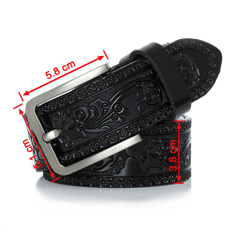 Vintage Gothic design genuine leather belt for men with embossed details and metal buckle, perfect for any outfit.