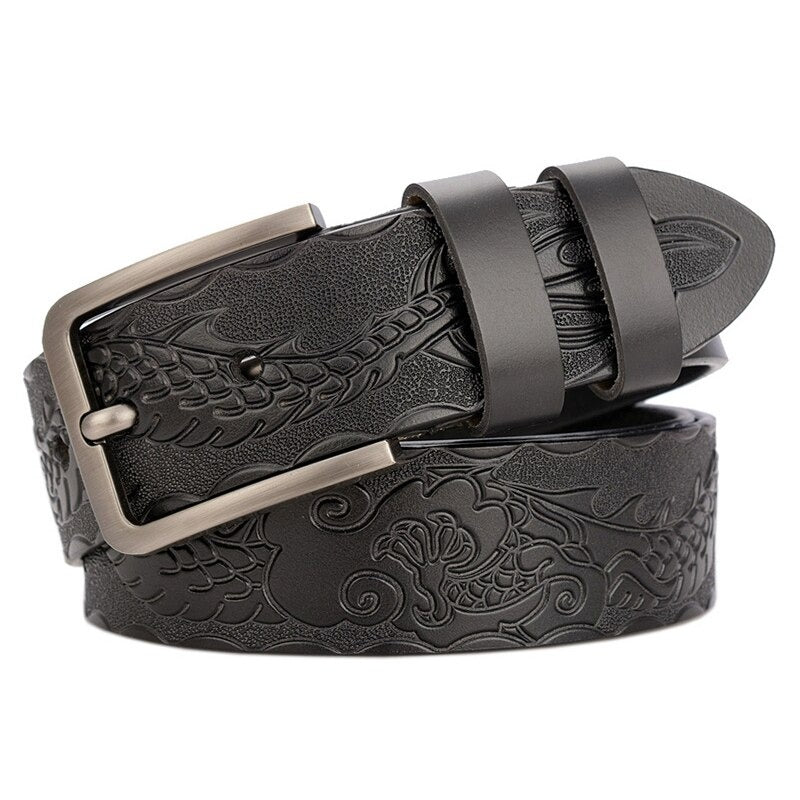 Vintage gothic leather belt for men, featuring embossed design and metal buckle, perfect for stylish outfits.