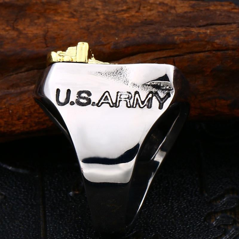 Stylish U.S. Army stainless steel ring with gold accents, perfect for military enthusiasts or stylish accessories.