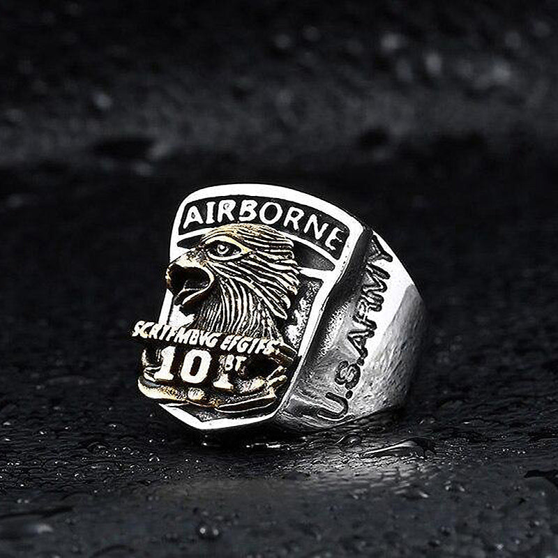 American the Airborne Screaming Eagle Stainless Steel Ring / Personality Rock Style Jewelry - HARD'N'HEAVY