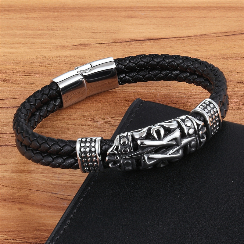 Ancient Architecture Totem Bracelet for Men / Vintage Small Adorn Article Genuine Leather Bracelet - HARD'N'HEAVY