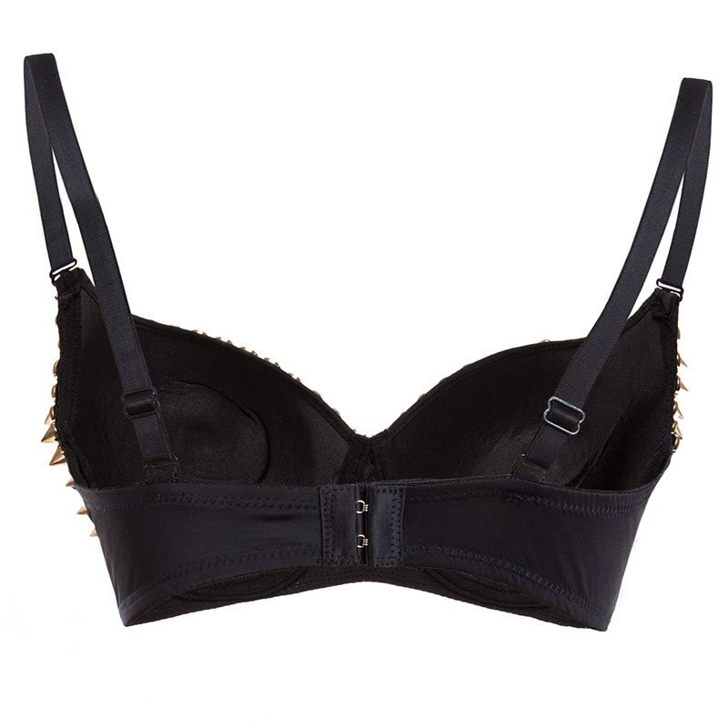 Sexy black bra with spiked rivets and angel wing design, perfect for rock style outfits and cosplay.