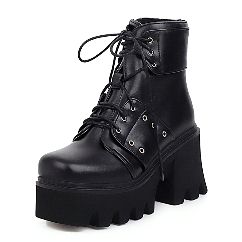 Ankle Boots For Women Of Chunky Heel And Square Toe / Casual PU Footwear - HARD'N'HEAVY