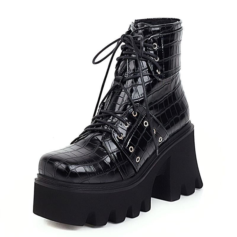 Ankle Boots For Women Of Chunky Heel And Square Toe / Casual PU Footwear - HARD'N'HEAVY