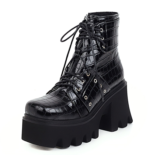 Bottines Pour Femmes De Talon Épais Et Bout Carré / Chaussures Décontractées En PU 