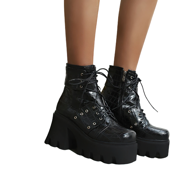 Stylish women's black ankle boots with chunky heels and square toes, made from PU leather. Perfect for casual wear.