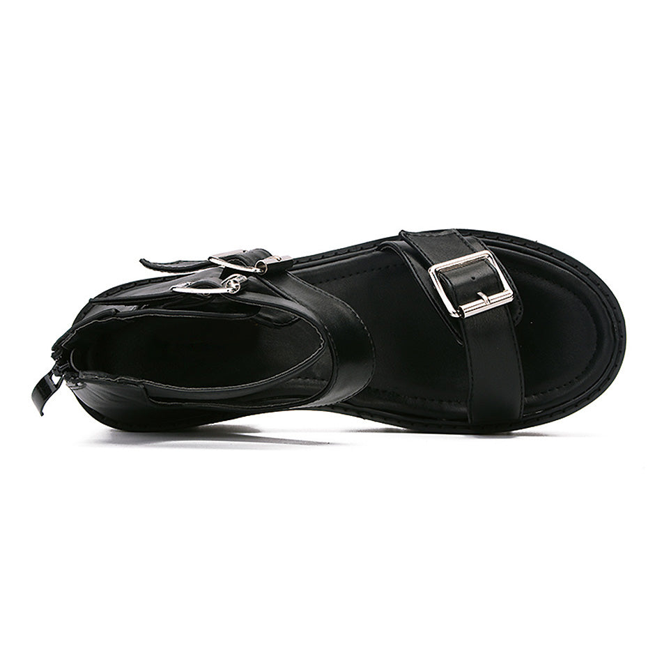 Stylish black ankle strap platform sandals with buckle detail, ideal for alternative fashion outfits.